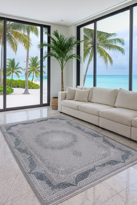 Modern Elegant Rug - Grey Ornamental Grandeur (6.5x9.5ft)